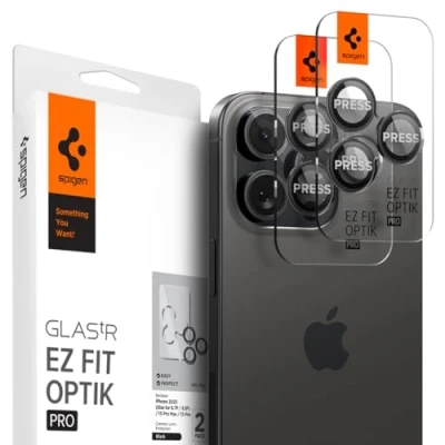 Afbeelding van Spigen Glas.tR EZ Fit Optik Pro camerabescherming voor iPhone 15 Pro/Pro Max, 14 2 stuks, zwart, individuele bescherming, inclusief installatieset