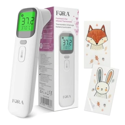 Afbeelding van FORA Digitale thermometer voor baby&#039;s en voorhoofd, multifunctioneel, met kleurgecodeerde koortsweergave, stille modus, geheugenfunctie, hygiënisch compact, jonge moeders