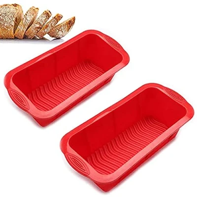 Afbeelding van 2 stuks rechthoekige siliconen broodvorm, broodvormen, rechthoekig, voor brood, bakken, gebak, bakvorm, anti aanbaklaag, groot, quiche