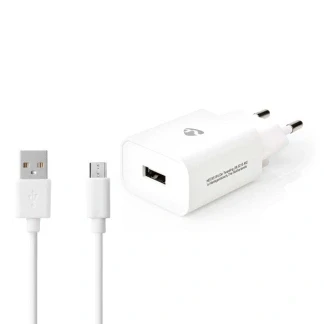 Afbeelding van USB oplader Nedis 1 poort (USB A, 10.5W, Micro kabel, Wit)