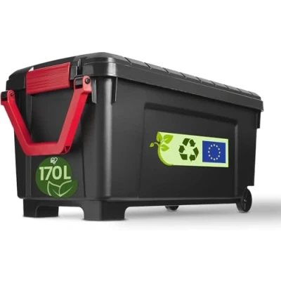 Afbeelding van Iris Ohyama, SIA 1000 Vouwdozen, 170 liter, zwart, groot, robuust, stapelbaar, voor garage, planken, organisatiedoos, kunststof, container,