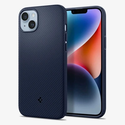 Afbeelding van Spigen Mag Armor Hoesje Geschikt voor Apple iPhone 14 Plus MagSafe Back Cover Blauw