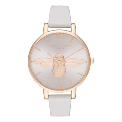 Afbeelding van Olivia Burton 3D Bee Big Dial Blush Dameshorloge OB16AM158 Lederen horloge Rosegoud Grijs 38 MM