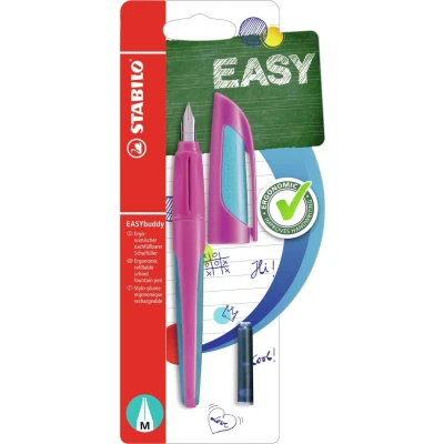 Afbeelding van Vulpen StABILO Easybuddy rechtshandig medium roze/blauw blister à 1 stuk