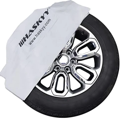 Afbeelding van Haskyy Set van 4 XXL bandenzakken 110 x cm I 15 16 17 18 19 20 21 22 inch hoogwaardige bandenbeschermingsset voor opslag, transport en opslag wit