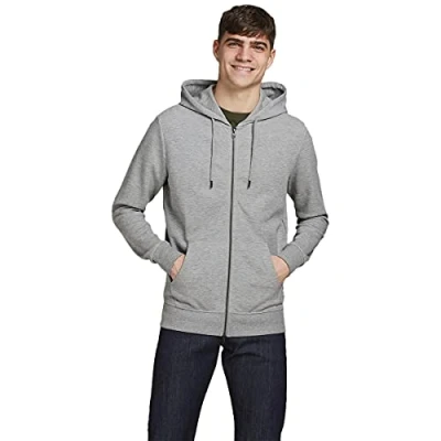 Image de JACK &amp; JONES Jjebasic Sweat à capuche zippé Noos pour homme, gris clair, M
