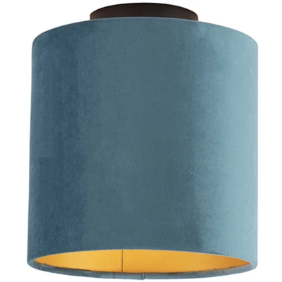 Afbeelding van QAZQA Plafondlamp met velours kap blauw goud 20 cm Combi zwart