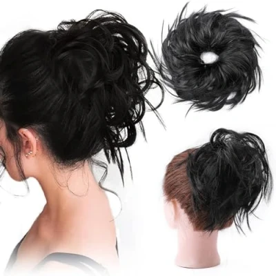 Afbeelding van haarverlenging, elastisch, bruin, blond, paardenstaart (donkerzwart)
