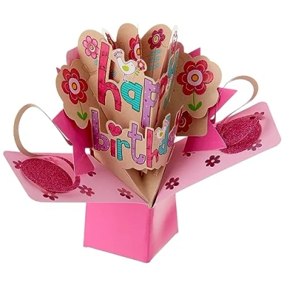 Afbeelding van Second Nature Pop up verjaardagskaart voor meisjes, Happy Birthday, bloemen en vogels