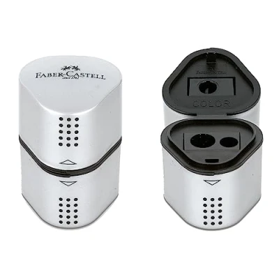 Afbeelding van Faber Castell 205043 Grip 2001 puntenslijper, 3 in 1, met houder voor kleurpotloden en kleurpotloden, 2 stuks