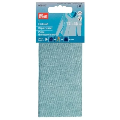 Afbeelding van PRYM VERSTELSTUK JEANS OPSTRIJKBAAR 12X45CM LICHTBLAUW, PER STUK.