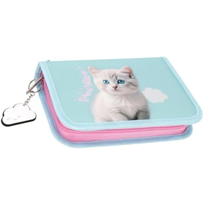 Afbeelding van Schattig katje Potloodetui met twee kleppen zonder accessoires, VOUWEN schoolpotloodetui voor meisjes