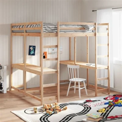 Afbeelding van vidaXL Hoogslaper met bureau en ladder massief grenenhout 140x200 cm