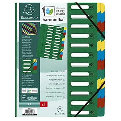 Afbeelding van Exacompta Ref. 55243E 1 HARMONIKA sorteermap met elastieken en uitgesneden vensters glanzende kartonnen omslag uitklapbare rug 24 vakken voor A4 afm. 24,5 x 32 cm kleur groen