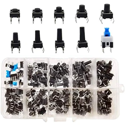 Afbeelding van HUAZIZ set van 200 touch drukknopschakelaars, touchscreen, 4 pins micro momentane, Tact assortiment, voor Arduino (6 x 6, 7 mm)