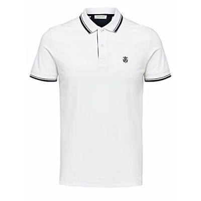 Afbeelding van SELECTED HOMME Heren Polo Regular Fit, stralend wit, XXL, Helder wit.