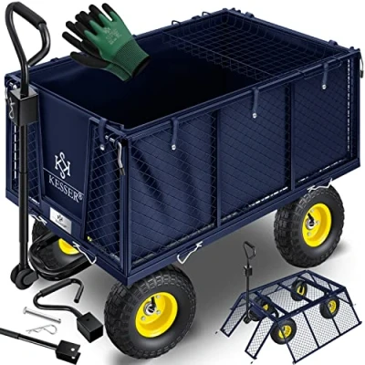 Afbeelding van KESSER® Handwagen, 550 kg, tuinwagen, transportwagen, afneembaar zeil, uitrustingswagen, veelzijdig inzetbaar, inclusief handschoenen, marineblauw