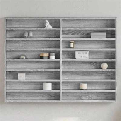 Afbeelding van Vitrinekast 100x8,5x75 cm bewerkt hout grijs sonoma eikenkleur
