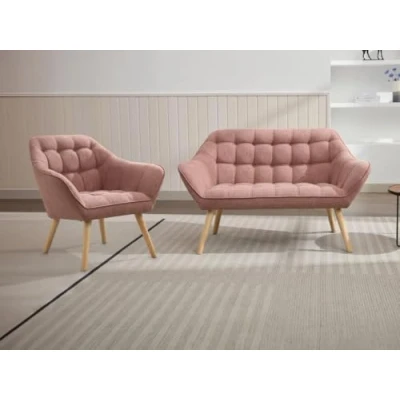 Afbeelding van Vente unique Tweezitsbank en fauteuil van roze gechineerde stof CASERTA L 127 cm x H 77 D 73
