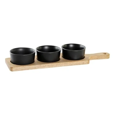 Afbeelding van Snackdienblad DKD Home Decor Zwart Natuurlijk Acacia Keramiek 38 x 10 5,2 cm
