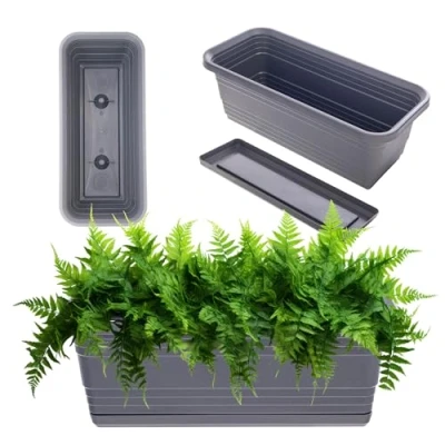 Afbeelding van KADAX Plantenbak met onderzetter, of zonder plantenstandaard, balkonpot van kunststof, plantenbak, leuning, bloempot (antraciet, 40 cm)