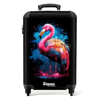 Afbeelding van NoBoringSuitcases.com® Handbagage koffer lichtgewicht Reiskoffer trolley Gekleurde flamingo voor een verfexplosie Rolkoffer met wieltjes Past binnen 55x40x20 en 55x35x25