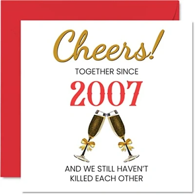 Afbeelding van Grappige verjaardagskaart voor echtgenoot en echtgenote Together Since 2007 wenskaart de 15e huwelijksdag partner, geschenken &quot;I Love You&quot;, 145 mm x