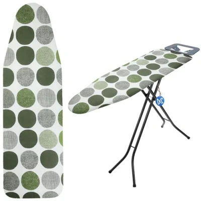 Afbeelding van KADAX Strijkplankovertrek met trekkoord, voor sneller strijken, universeel, in 2 maten, katoen, groene cirkel, 120 x 40 cm