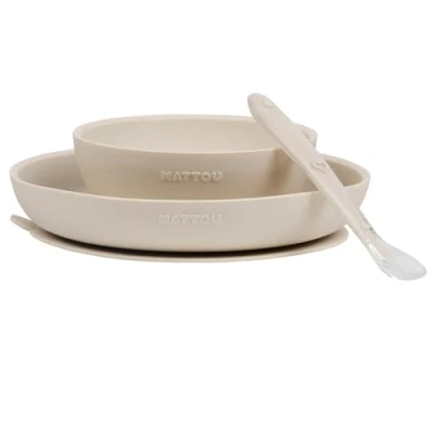 Afbeelding van Nattou Silicone Serviesset Voor Kinderen 3 Stuks 19,2 cm Klei
