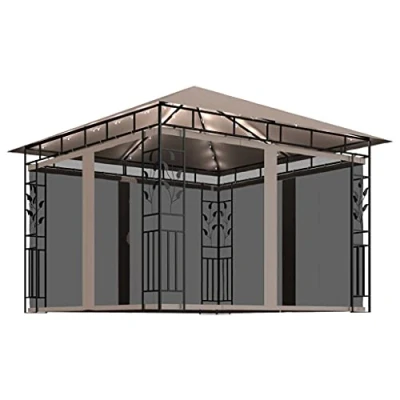 Afbeelding van vidaXL Prieel met klamboe en LED lichtslinger 3x3x2,73 m taupe