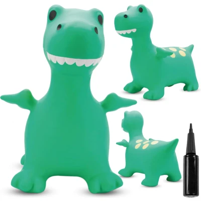 Afbeelding van Opblaasbaar springdier, speelgoed voor kinderen van 1 jaar binnen en buiten, ergonomisch design, handpomp inbegrepen (groene draak met vlekken)