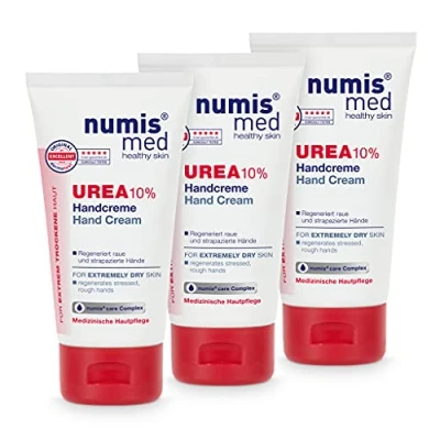 Afbeelding van numis med Herstellende handcrème 10% ureum crème voor zeer droge en beschadigde handen veganistische handverzorging zonder siliconen, parabenen minerale oliën (6 x 75 ml)
