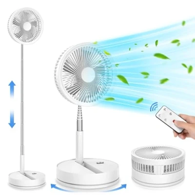 Afbeelding van FGRYB Oscillant Staande ventilator, draagbaar, stil, met afstandsbediening, 9 inch, opvouwbaar, vloer/salontafel, 4 modi/timer, 7200 mAh, USB, oplaadbaar, voetstuk, ventilator voor