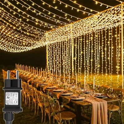 Afbeelding van Yowin Lichtgordijn, 6 m x 3 m, 600 leds, met stekker, 8 kerstlichtmodi, waterdicht, Kerstmis, bruiloft, binnen en buiten, nieuwjaarsdecoratie, warmwit