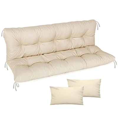 Afbeelding van Ferocity Waterdicht kussen voor tuinschommel, matras, 150 x 50 cm, palletmeubels, hoog comfort, met rugleuning, tuinmeubelen, beige [133]