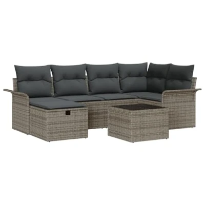 Afbeelding van vidaXL 7 delige tuinsofa set met kussens in grijs poly rattan