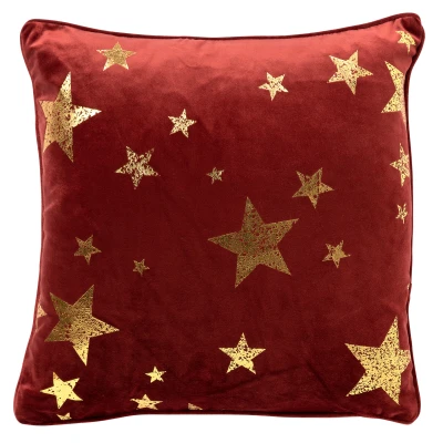 Afbeelding van STARS Kussenhoes 45x45 cm velvet met gouden sterren Biking Red rood