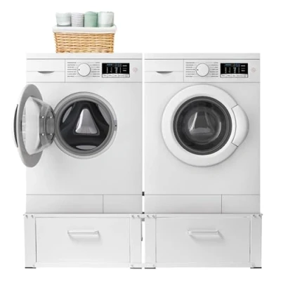 Afbeelding van Vonia Wasmachine Verhoger Dubbel en Droger met Lade Kast ombouw Wit