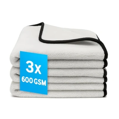 Afbeelding van Kemes Set van 3 hoogwaardige microvezeldoeken Grijs met zwarte rand Streepvrij Voor auto onderhoud 30 x cm 600 g/m²