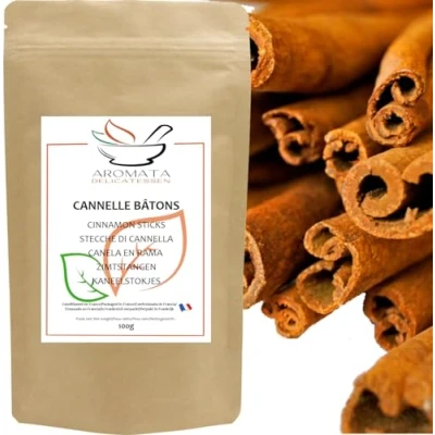 Afbeelding van AROMATA Hele kaneelstokjes 6 tot 8 cm hoogwaardige kwaliteit 100% natuurlijk 100 g