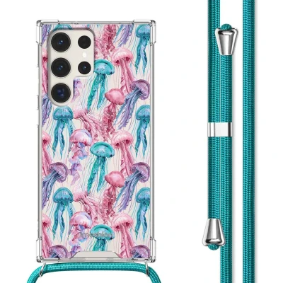 Afbeelding van iMoshion Hoesje Geschikt voor Samsung Galaxy S23 Ultra met Koord Design Meerkleurig / Jellyfish Watercolor