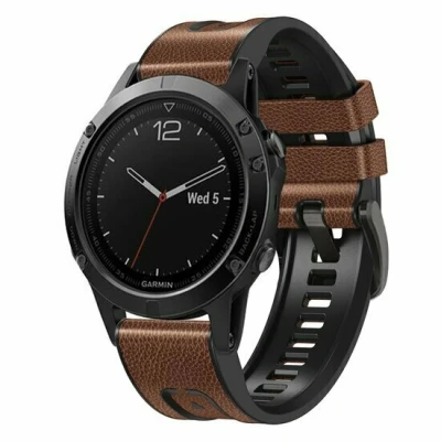 Afbeelding van leer + siliconen bandje Bruin Garmin Forerunner 745 / 935 945 955 965