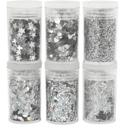 Afbeelding van Glitter en pailletten, 6x5 gr, zilver