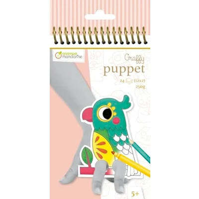 Afbeelding van Avenue Mandarine GY095C Een Graffy Puppet spiraalboek, 24 voorgesneden vingerpoppen om in te kleuren, 12 x cm, 250 g (12 designs 2), huisdieren