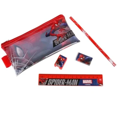 Afbeelding van MARVEL Spider Man Transparant PENNENETUI MET rits UITRUSTING, zakje voor jongens, SCHOOLSET