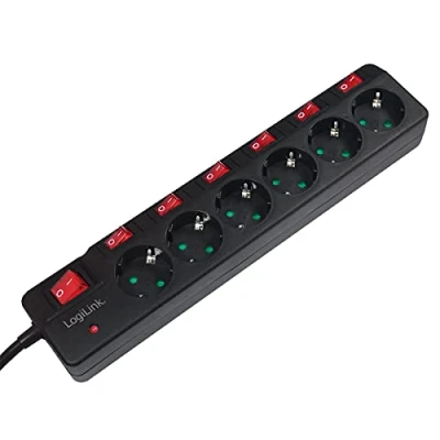 Afbeelding van Logilink LPS233 stekkerdoos binnen 1,5 m 6 uitgangen (S) Ca zwart (binnen, m, Ca, type C (Europlug), C, IP20)