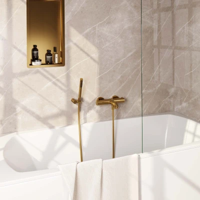 Afbeelding van Brauer Gold Edition Badkraan douchegarnituur handdouche staaf 1 stand gladde knop PVD geborsteld goud