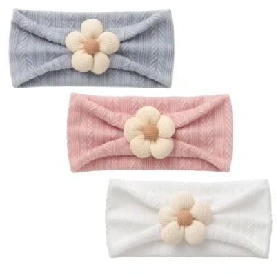 Afbeelding van DRESHOW 3 stuks rekbare nylon haarband voor meisjes, handgemaakte haaraccessoires pasgeborenen, zuigelingen en peuters, bloemenstijl verticale streep A01