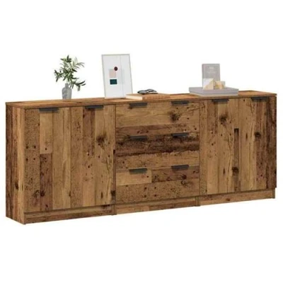 Afbeelding van vidaXL Dressoirs 3 st 60x30x70 cm bewerkt hout oud houtkleurig