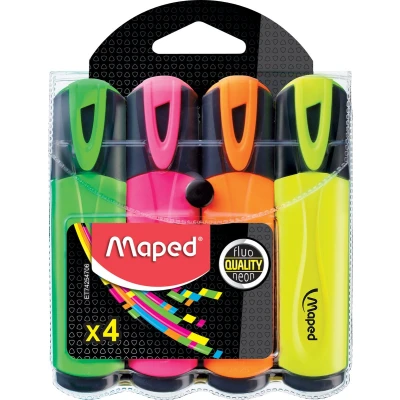 Afbeelding van Maped markeerstift Fluo&#039;Peps Classic etui van 4 stuks: geel, oranje, roze en groen